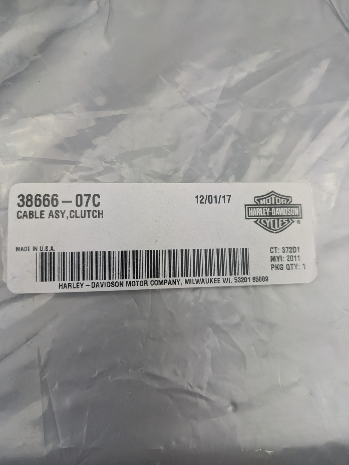 Genuine 2009-2014 Harley-Davidson Softail Clutch Cable Assembly 38666-07C6