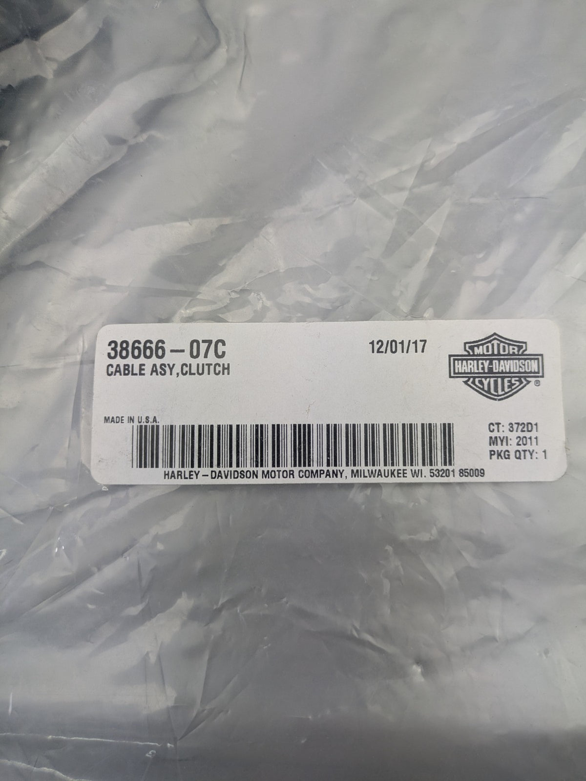 Genuine 2009-2014 Harley-Davidson Softail Clutch Cable Assembly 38666-07C1