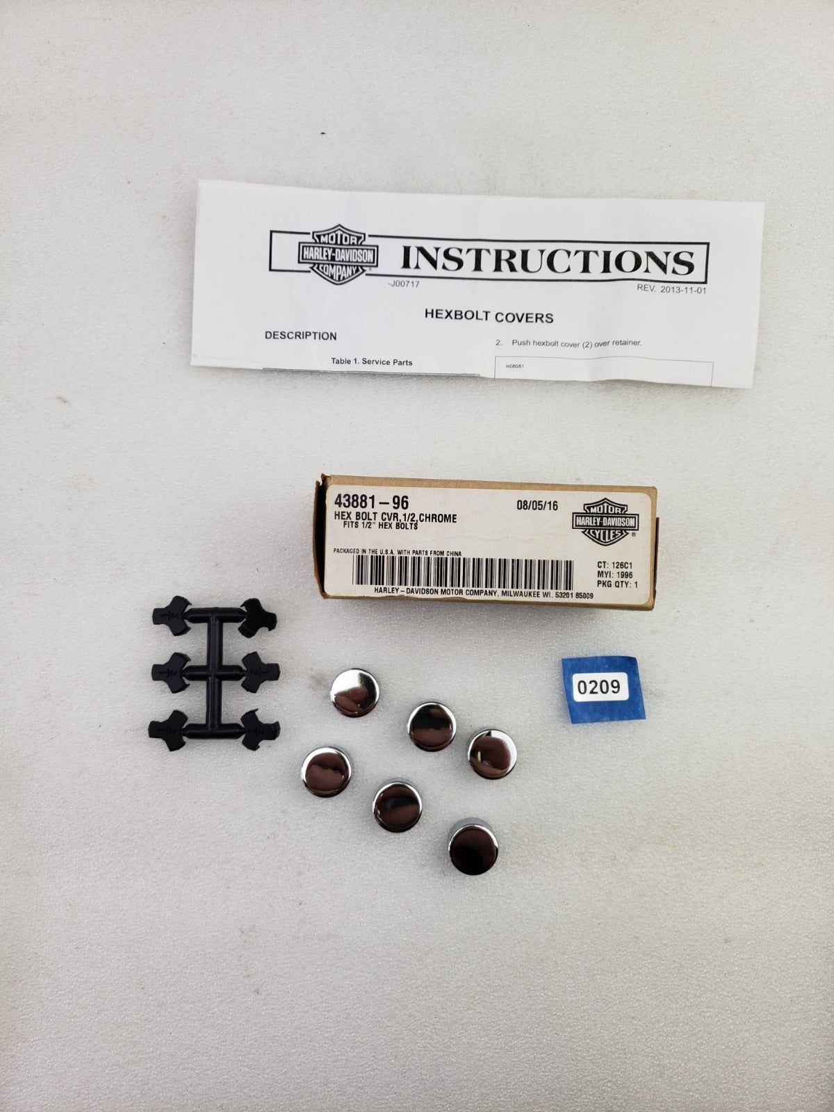 Genuine Harley-Davidson 43881-96 Chrome Finish 1/2" Hex Bolt Cover Kit Pack of 60