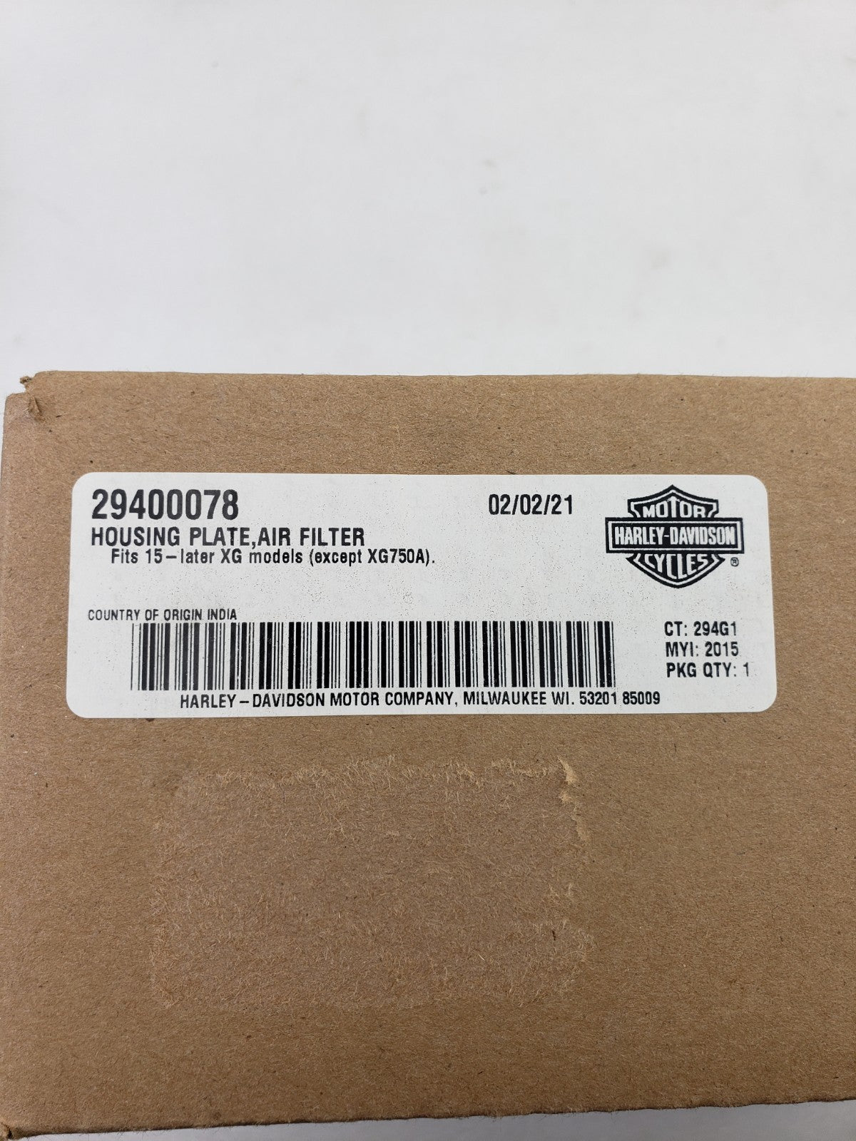Harley-Davidson 29400078 Air Filter Element Housing Plate for 15-Up XG Models1