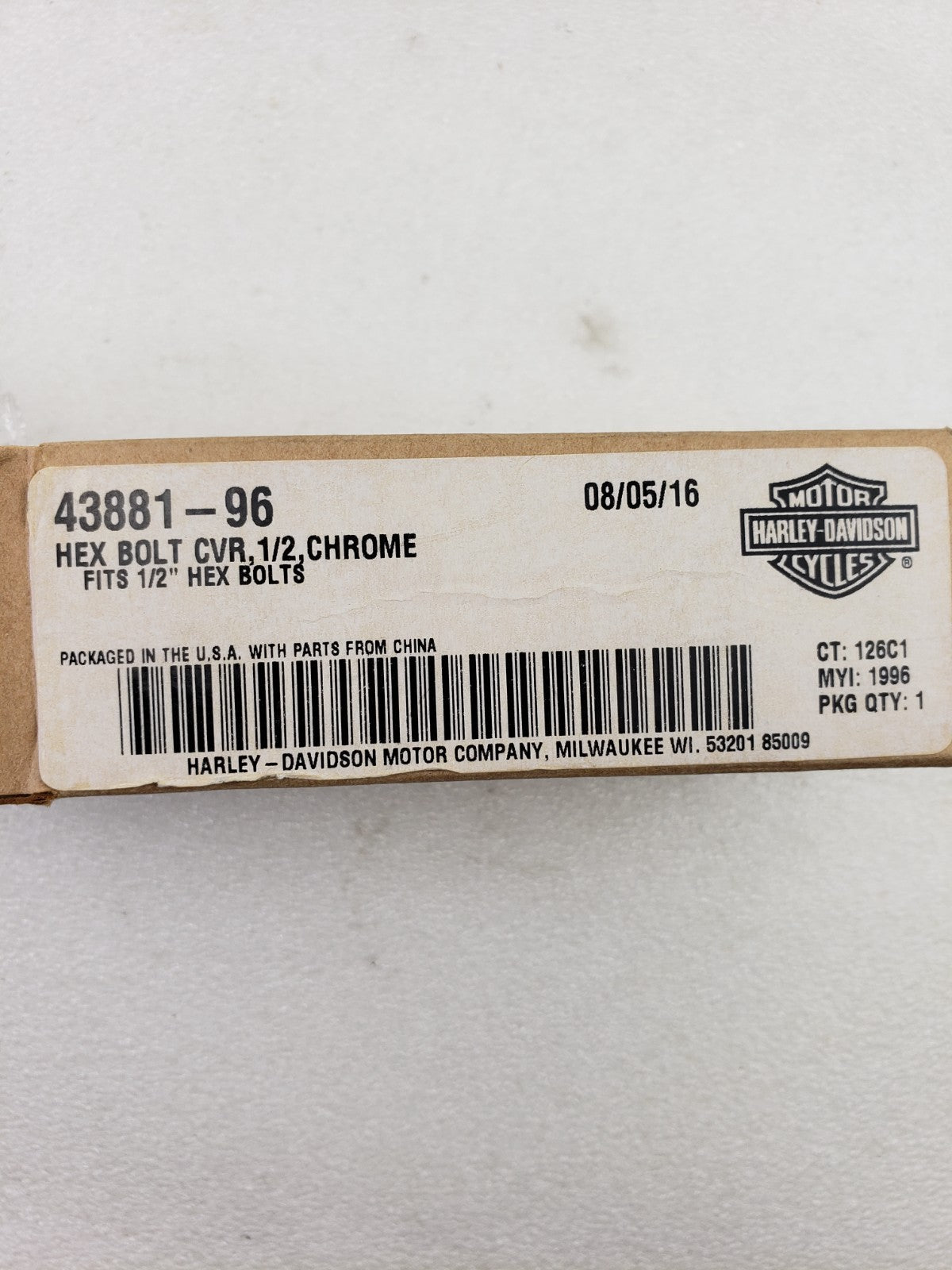 Genuine Harley-Davidson 43881-96 Chrome Finish 1/2" Hex Bolt Cover Kit Pack of 61