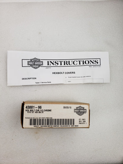 Genuine Harley-Davidson 43881-96 Chrome Finish 1/2" Hex Bolt Cover Kit Pack of 62