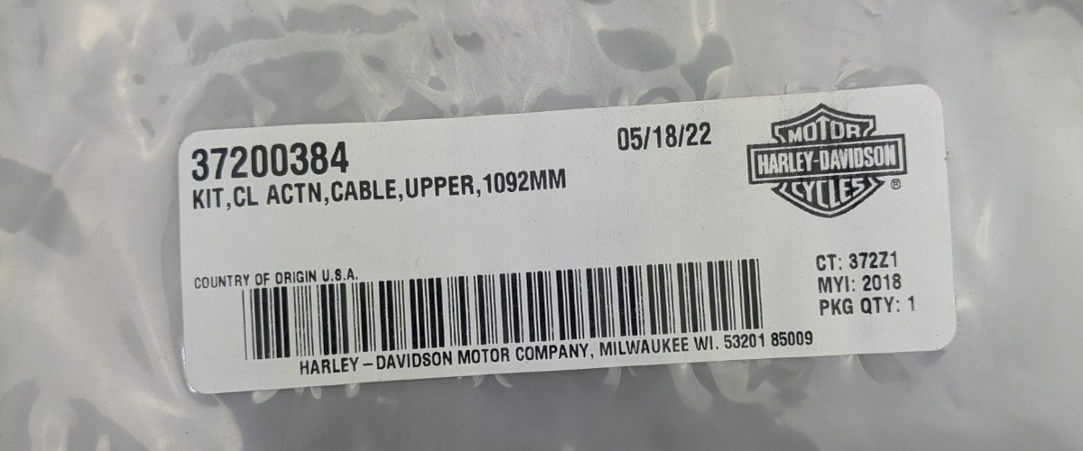 Genuine Harley-Davidson 37200384 43" Upper Clutch Cable Assembly 372003841